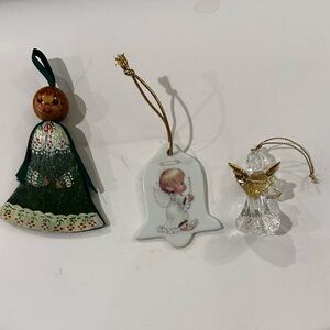 Set of 3 Angel Christmas Ornaments/Precious Moments/HandPainted/Clear Gold wings